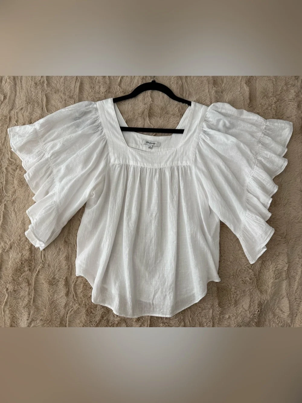 Madewell | White Square-Neck Butterfly-Style Flutter-Sleeve Blouse 100% Cotton